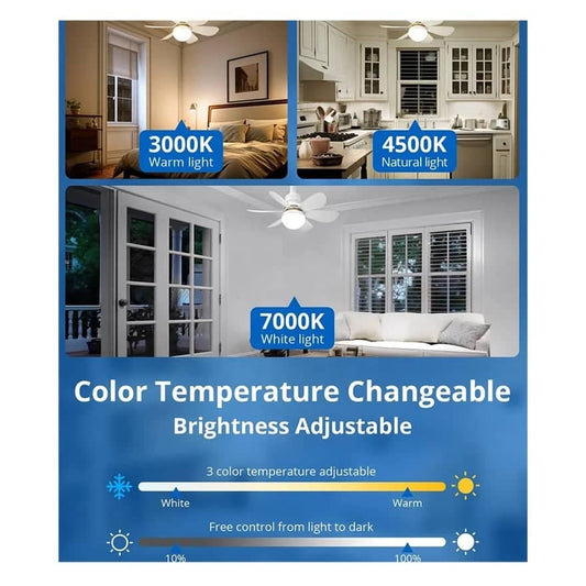 Ventilateur de plafond à LED à gradation intelligente 360 ventilateur rotatif E26 ampoule 3 couleurs ventilateur de plafond avec lumière et télécommande