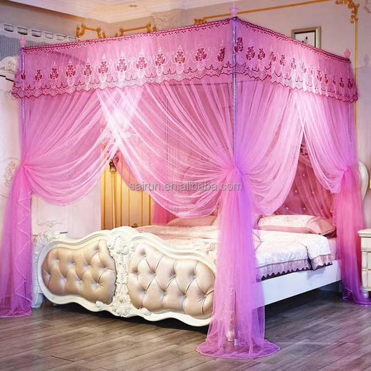 Moustiquaire de lit de reine carrée décorative en dentelle romantique de style palais européen