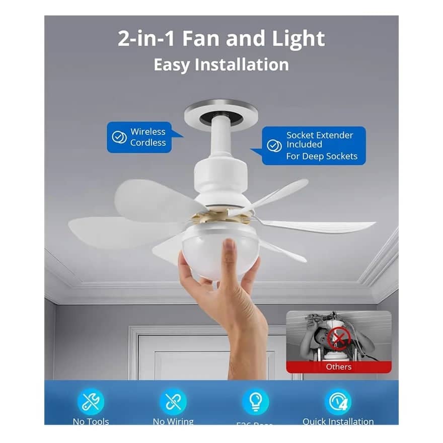 Ventilateur de plafond à LED à gradation intelligente 360 ventilateur rotatif E26 ampoule 3 couleurs ventilateur de plafond avec lumière et télécommande