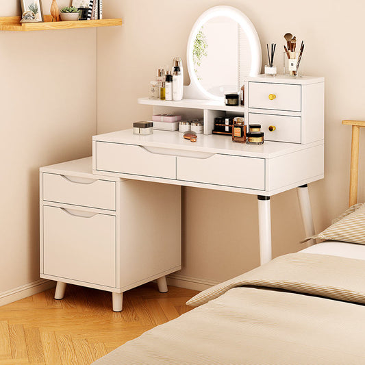 Coiffeuse fonctionnelle en bois de noyer de chêne blanc moderne classique dans la chambre avec tiroirs et miroirs LED