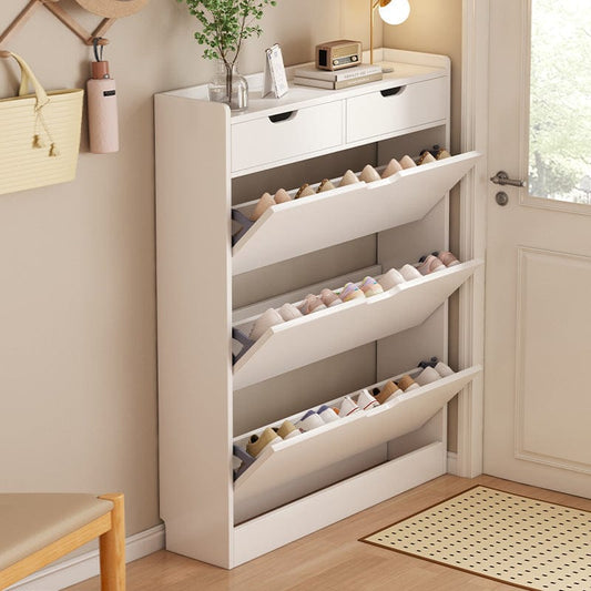 Armoire à chaussures en bois à coin étroit de grande capacité avec 2 tiroirs pour le rangement