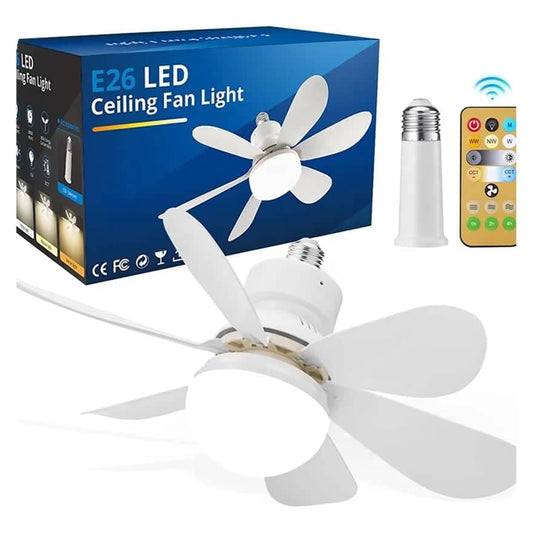Ventilateur de plafond à LED à gradation intelligente 360 ventilateur rotatif E26 ampoule 3 couleurs ventilateur de plafond avec lumière et télécommande