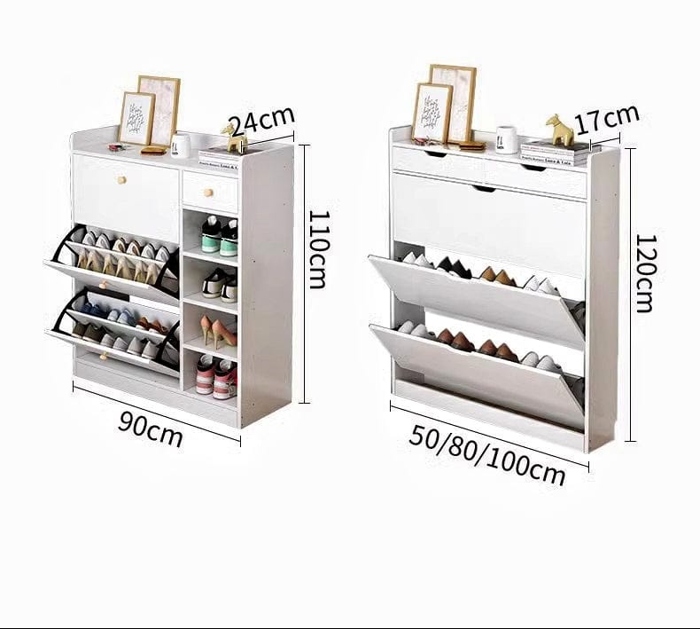 Armoire à chaussures en bois à coin étroit de grande capacité avec 2 tiroirs pour le rangement