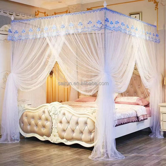Moustiquaire de lit de reine carrée décorative en dentelle romantique de style palais européen