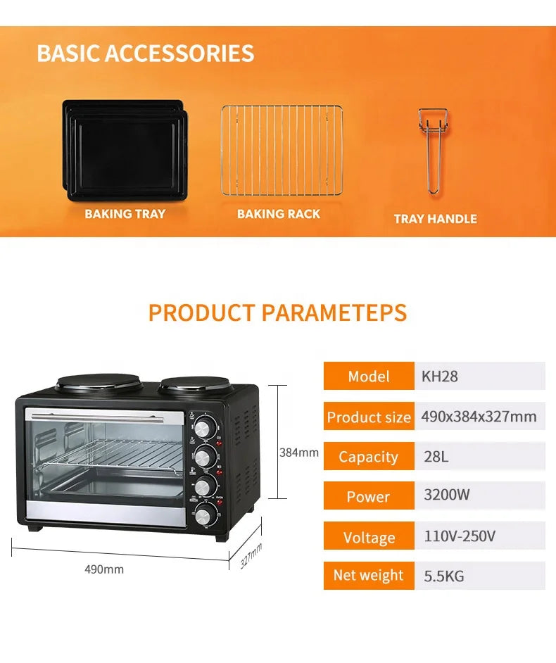55000fcfa KRON 1500w 46l Four électrique pour pizza Four électrique domestique pour la maison avec 2 plaques chauffantes