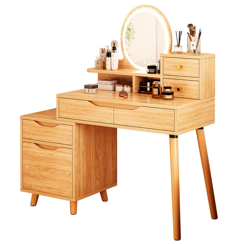 Coiffeuse fonctionnelle en bois de noyer de chêne blanc moderne classique dans la chambre avec tiroirs et miroirs LED