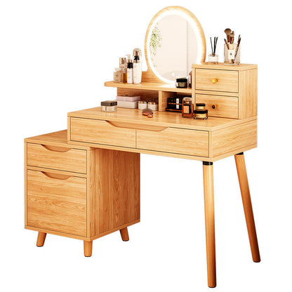 Coiffeuse fonctionnelle en bois de noyer de chêne blanc moderne classique dans la chambre avec tiroirs et miroirs LED